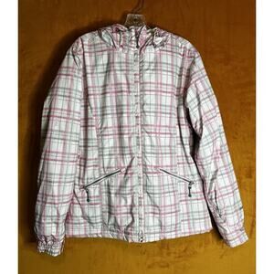 Betty Rides Women’s Snowboard Ski Jacket M Pink Plaid Hooded Coat